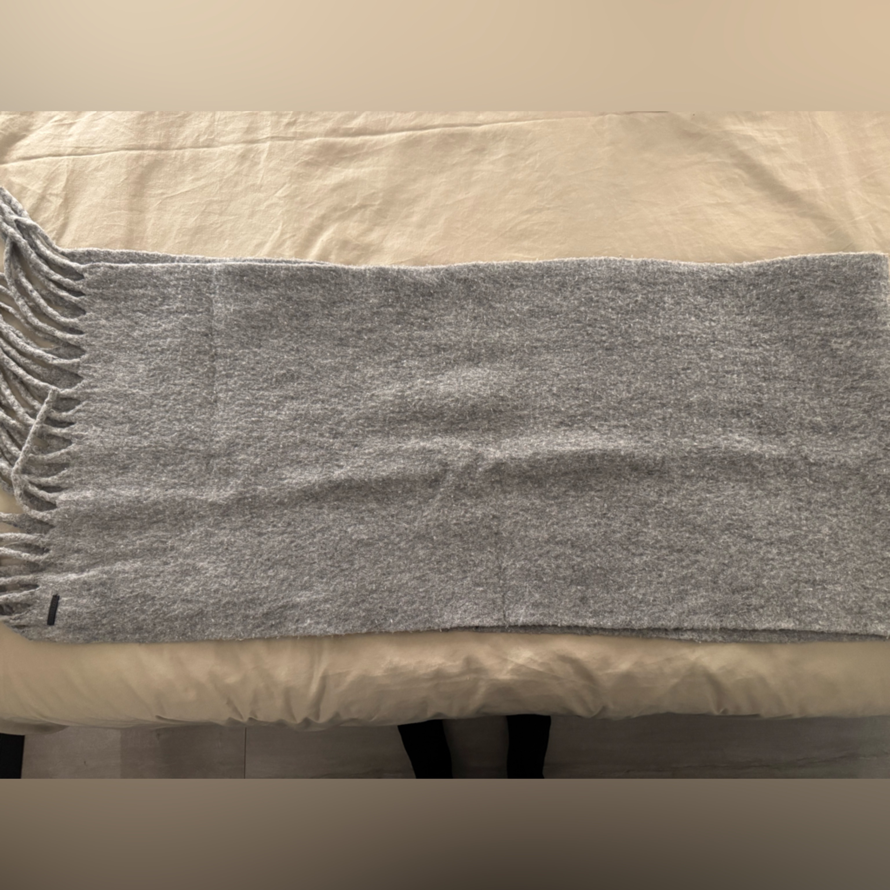Allsaints Grey Wool Fringe Scarf